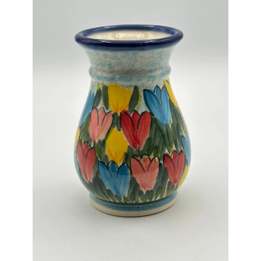 Polish Pottery Artist Signed Unikat Floral Vase 5
